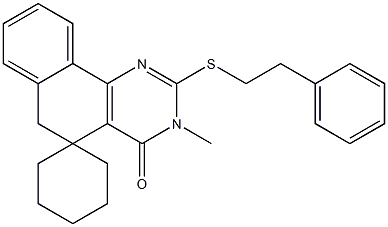 3-methyl-2-[(2-phenylethyl)sulfanyl]-5,6-dihydrospiro(benzo[h]quinazoline-5,1'-cyclohexane)-4(3H)-one Struktur