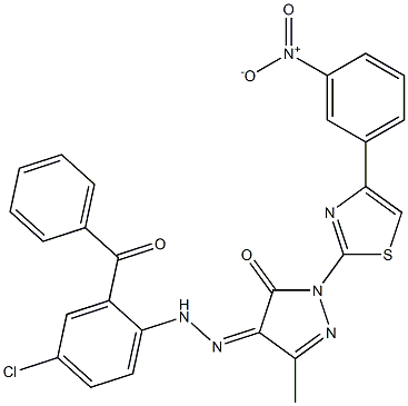 3-methyl-1-[4-(3-nitrophenyl)-1,3-thiazol-2-yl]-1H-pyrazole-4,5-dione 4-[N-(2-benzoyl-4-chlorophenyl)hydrazone] Struktur