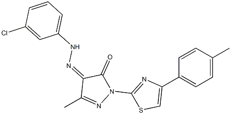 3-methyl-1-[4-(4-methylphenyl)-1,3-thiazol-2-yl]-1H-pyrazole-4,5-dione 4-[N-(3-chlorophenyl)hydrazone] Struktur