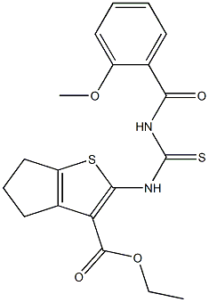 ethyl 2-({[(2-methoxybenzoyl)amino]carbothioyl}amino)-5,6-dihydro-4H-cyclopenta[b]thiophene-3-carboxylate Struktur