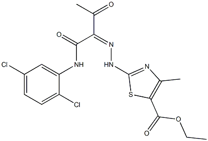 ethyl 2-(2-{(Z)-1-[(2,5-dichloroanilino)carbonyl]-2-oxopropylidene}hydrazino)-4-methyl-1,3-thiazole-5-carboxylate Struktur