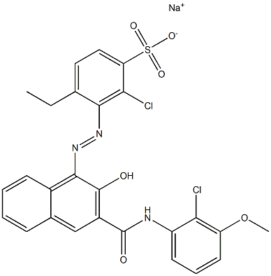 2-Chloro-4-ethyl-3-[[3-[[(2-chloro-3-methoxyphenyl)amino]carbonyl]-2-hydroxy-1-naphtyl]azo]benzenesulfonic acid sodium salt Struktur