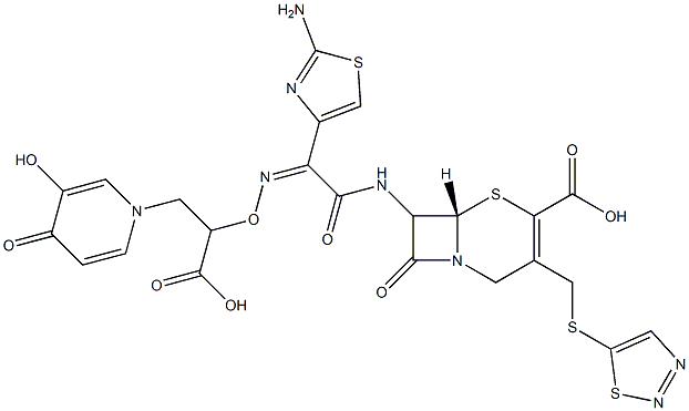 7-[[2-(2-Aminothiazol-4-yl)-2-[(Z)-[1-carboxy-2-[3-hydroxy-4-oxopyridin-1(4H)-yl]ethoxy]imino]acetyl]amino]-3-[[(1,2,3-thiadiazol-5-yl)thio]methyl]cepham-3-ene-4-carboxylic acid Struktur