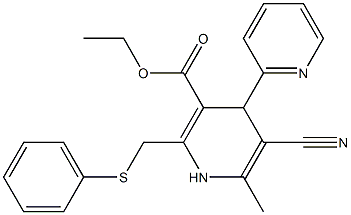 5-Cyano-1,4-dihydro-6-methyl-2-[phenylthiomethyl]-4-(2-pyridinyl)pyridine-3-carboxylic acid ethyl ester Struktur