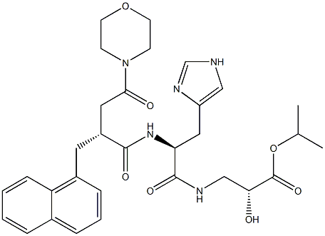 (2R)-3-[N-[(2R)-3-(Morpholinocarbonyl)-2-[(naphthalen-1-yl)methyl]propionyl]-L-histidyl]amino-2-hydroxypropanoic acid isopropyl ester Struktur