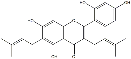 2-(2,4-dihydroxyphenyl)-5,7-dihydroxy-3,6-bis(3-methylbut-2-enyl)chromen-4-one Struktur