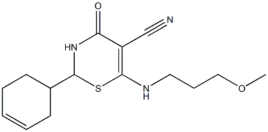 2-cyclohex-3-enyl-6-[(3-methoxypropyl)amino]-4-oxo-3,4-dihydro-2H-1,3-thiazine-5-carbonitrile Struktur