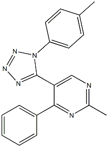 2-methyl-5-[1-(4-methylphenyl)-1H-1,2,3,4-tetraazol-5-yl]-4-phenylpyrimidine Struktur