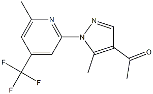 1-{5-methyl-1-[6-methyl-4-(trifluoromethyl)-2-pyridyl]-1H-pyrazol-4-yl}ethan-1-one Struktur