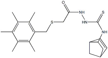 N1-bicyclo[2.2.1]hept-5-en-2-yl-2-{2-[(2,3,4,5,6-pentamethylbenzyl)thio]acetyl}hydrazine-1-carbothioamide Struktur