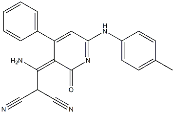 2-{amino[2-oxo-4-phenyl-6-(4-toluidino)-2,3-dihydropyridin-3-yliden]methyl} malononitrile Struktur