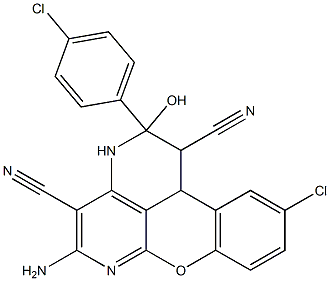 5-amino-10-chloro-2-(4-chlorophenyl)-2-hydroxy-1,2,3,11b-tetrahydrochromeno[4,3,2-de][1,6]naphthyridine-1,4-dicarbonitrile Struktur