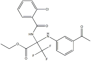 ethyl 2-(3-acetylanilino)-2-[(2-chlorobenzoyl)amino]-3,3,3-trifluoropropanoate Struktur