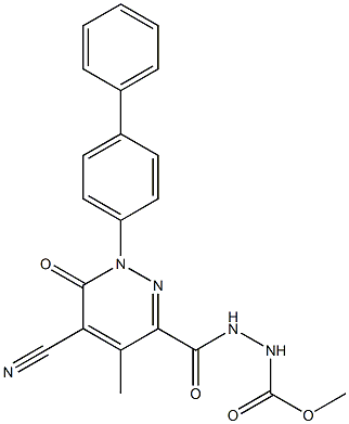 methyl 2-[(1-[1,1'-biphenyl]-4-yl-5-cyano-4-methyl-6-oxo-1,6-dihydropyridazin-3-yl)carbonyl]hydrazine-1-carboxylate Struktur