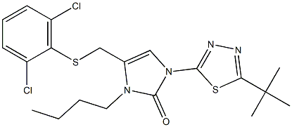 3-butyl-1-[5-(tert-butyl)-1,3,4-thiadiazol-2-yl]-4-{[(2,6-dichlorophenyl)th io]methyl}-2,3-dihydro-1H-imidazol-2-one Struktur