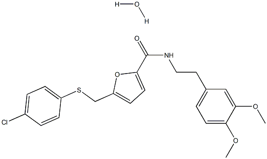 N2-(3,4-dimethoxyphenethyl)-5-{[(4-chlorophenyl)thio]methyl}-2-furamide hydrate Struktur