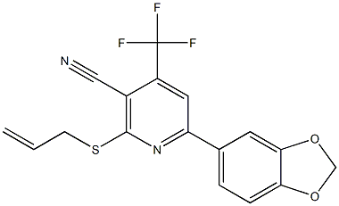 2-(allylsulfanyl)-6-(1,3-benzodioxol-5-yl)-4-(trifluoromethyl)nicotinonitrile Struktur