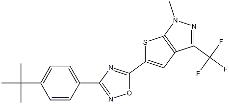 3-[4-(tert-butyl)phenyl]-5-[1-methyl-3-(trifluoromethyl)-1H-thieno[2,3-c]pyrazol-5-yl]-1,2,4-oxadiazole Struktur