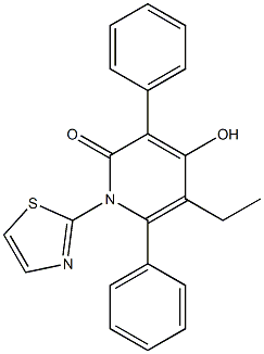 5-ethyl-4-hydroxy-3,6-diphenyl-1-(1,3-thiazol-2-yl)-1,2-dihydropyridin-2-one Struktur