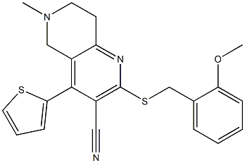 2-[(2-methoxybenzyl)sulfanyl]-6-methyl-4-(2-thienyl)-5,6,7,8-tetrahydro[1,6]naphthyridine-3-carbonitrile Struktur