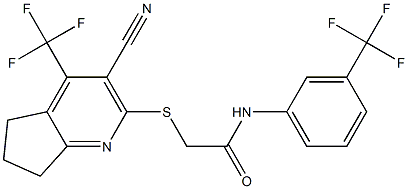 2-{[3-cyano-4-(trifluoromethyl)-6,7-dihydro-5H-cyclopenta[b]pyridin-2-yl]sulfanyl}-N-[3-(trifluoromethyl)phenyl]acetamide Struktur