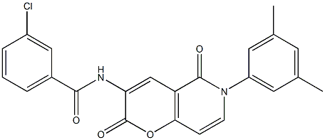 3-chloro-N-[6-(3,5-dimethylphenyl)-2,5-dioxo-5,6-dihydro-2H-pyrano[3,2-c]pyridin-3-yl]benzenecarboxamide Struktur