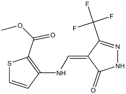 methyl 3-({[5-oxo-3-(trifluoromethyl)-1,5-dihydro-4H-pyrazol-4-yliden]methyl}amino)-2-thiophenecarboxylate Struktur