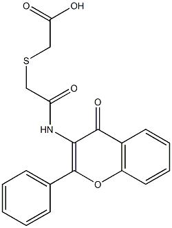 2-({2-oxo-2-[(4-oxo-2-phenyl-4H-chromen-3-yl)amino]ethyl}thio)acetic acid Struktur