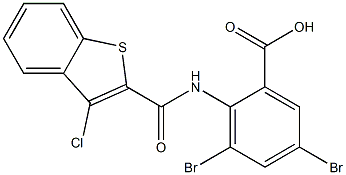 3,5-dibromo-2-{[(3-chlorobenzo[b]thiophen-2-yl)carbonyl]amino}benzoic acid Struktur