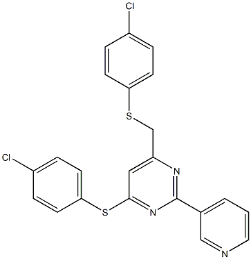 4-chlorophenyl 6-{[(4-chlorophenyl)sulfanyl]methyl}-2-(3-pyridinyl)-4-pyrimidinyl sulfide Struktur