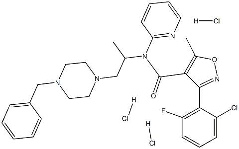 N4-[2-(4-benzylpiperazino)-1-methylethyl]-N4-(2-pyridyl)-3-(2-chloro-6-fluo rophenyl)-5-methylisoxazole-4-carboxamide trihydrochloride Struktur