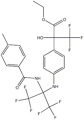 ethyl 3,3,3-trifluoro-2-hydroxy-2-(4-{[2,2,2-trifluoro-1-[(4-methylbenzoyl)amino]-1-(trifluoromethyl)ethyl]amino}phenyl)propanoate Struktur