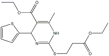 ethyl 2-[(3-ethoxy-3-oxopropyl)thio]-6-methyl-4-(2-thienyl)-1,4-dihydropyrimidine-5-carboxylate Struktur