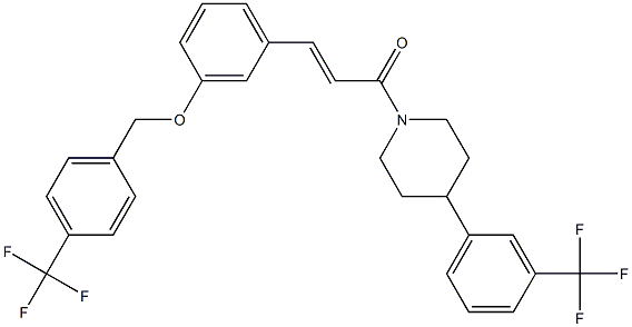 (E)-3-(3-{[4-(trifluoromethyl)benzyl]oxy}phenyl)-1-{4-[3-(trifluoromethyl)phenyl]piperidino}-2-propen-1-one Struktur