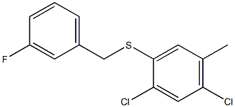 1,5-dichloro-2-[(3-fluorobenzyl)thio]-4-methylbenzene Struktur