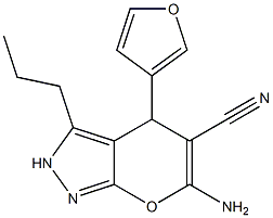 6-amino-4-(3-furyl)-3-propyl-2,4-dihydropyrano[2,3-c]pyrazole-5-carbonitrile Struktur