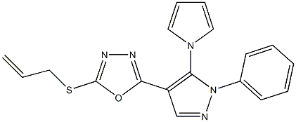 2-(allylsulfanyl)-5-[1-phenyl-5-(1H-pyrrol-1-yl)-1H-pyrazol-4-yl]-1,3,4-oxadiazole Struktur