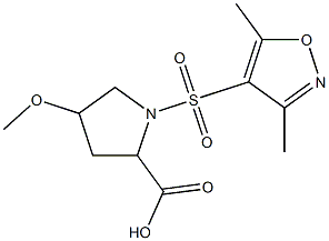 1-[(3,5-dimethyl-1,2-oxazole-4-)sulfonyl]-4-methoxypyrrolidine-2-carboxylic acid Struktur