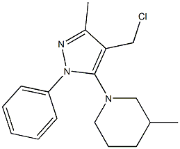 1-[4-(chloromethyl)-3-methyl-1-phenyl-1H-pyrazol-5-yl]-3-methylpiperidine Struktur