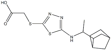 2-({5-[(1-{bicyclo[2.2.1]heptan-2-yl}ethyl)amino]-1,3,4-thiadiazol-2-yl}sulfanyl)acetic acid Struktur