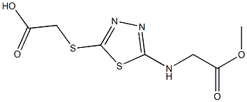 2-({5-[(2-methoxy-2-oxoethyl)amino]-1,3,4-thiadiazol-2-yl}sulfanyl)acetic acid Struktur