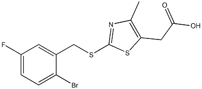 2-(2-{[(2-bromo-5-fluorophenyl)methyl]sulfanyl}-4-methyl-1,3-thiazol-5-yl)acetic acid Struktur