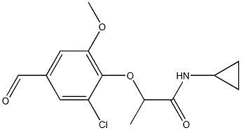 2-(2-chloro-4-formyl-6-methoxyphenoxy)-N-cyclopropylpropanamide Struktur