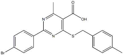 2-(4-bromophenyl)-4-methyl-6-[(4-methylbenzyl)thio]pyrimidine-5-carboxylic acid Struktur