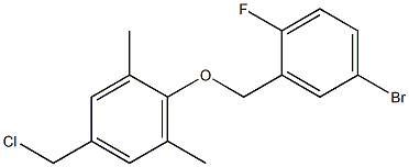 2-[(5-bromo-2-fluorophenyl)methoxy]-5-(chloromethyl)-1,3-dimethylbenzene Struktur