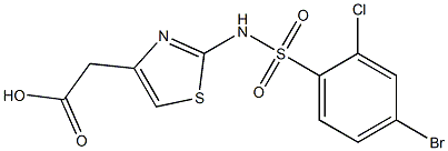 2-{2-[(4-bromo-2-chlorobenzene)sulfonamido]-1,3-thiazol-4-yl}acetic acid Struktur