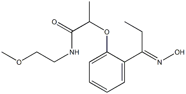 2-{2-[1-(hydroxyimino)propyl]phenoxy}-N-(2-methoxyethyl)propanamide Struktur