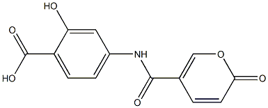 2-hydroxy-4-{[(2-oxo-2H-pyran-5-yl)carbonyl]amino}benzoic acid Struktur