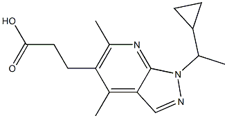 3-[1-(1-cyclopropylethyl)-4,6-dimethyl-1H-pyrazolo[3,4-b]pyridin-5-yl]propanoic acid Struktur