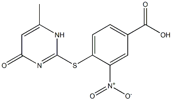 4-[(6-methyl-4-oxo-1,4-dihydropyrimidin-2-yl)sulfanyl]-3-nitrobenzoic acid Struktur